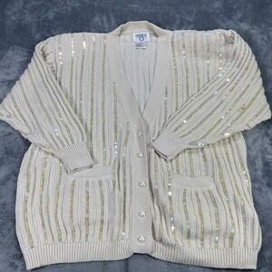 Vintage Cervelle Sweater Womens Large Cream Retro Grandmacore Chunky Knit Sequin